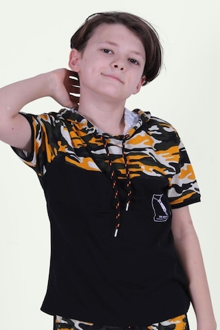 Panios Kids Kapşonlu Kamuflaj Desen Erkek Çocuk T-shirt Sarı