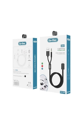 Go Des GAC-306 2 in 1 Aux Kablo Lightning to 3.5 mm & USB Ses Kablousu - ZORE-220419