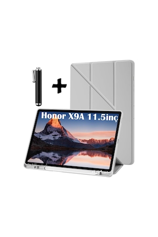 Honor Pad X9a 11.5inç Kılıf Kalem Bölmeli Üçgen Katlanabilir Standlı Yumuşak Silikon Kapak