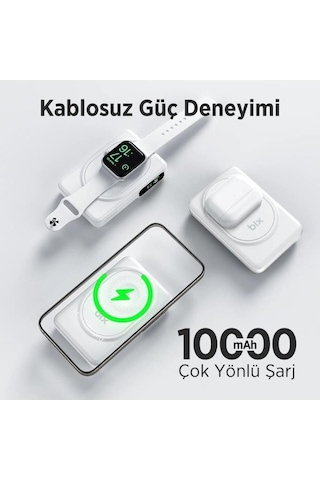 Tpb16 10.000 Mah Oled Ekranlı Manyetik Kablosuz Powerbank 20w Pd Hızlı Şarj Ve 15w Magsafe Beyaz