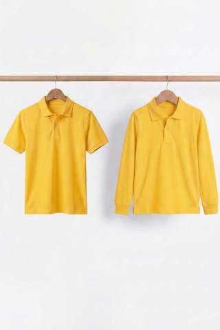 Nacar Store Unisex Çocuk Uzun Ve Kısa Kollu Polo Yaka Okul Tişörtü 2'li Set Orta Koyu Sarı