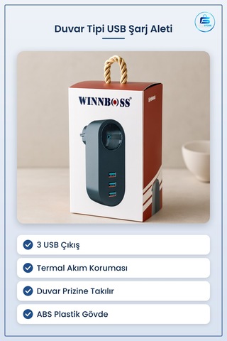 Duvar Tipi Priz Ve Usb Portlu Termal Akım Korumalı Şarj Aleti Ev