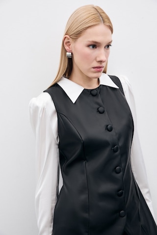 Sateen Uzun Deri Yelek - Siyah-135504 Siyah