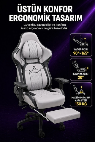 Oxyra Forge Wolf Premium Deri Hafızalı Boyun Ve Bel Yastıkları 4d Kolçak Bej/siyah Oyuncu Koltuğu Gri - Siyah