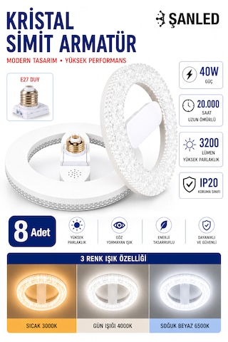 40w Simit Modeli Kristal Tasarruflu E27 Beyaz Işık Torch Led Ampul-1-2-4-6-8-10 Adettir 8 Adet