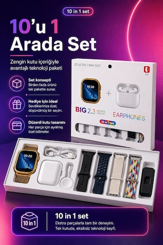 Dokunmatik Ekranlı Akıllı Saat Kablosuz Kulaklık Ve Aksesuarlarıyla Tam Set