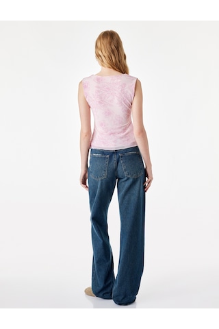 Koton Slim Fit Kruvaze Yaka Kolsuz Çiçekli Tül Bluz Pembe Desenli 7wal30012ık