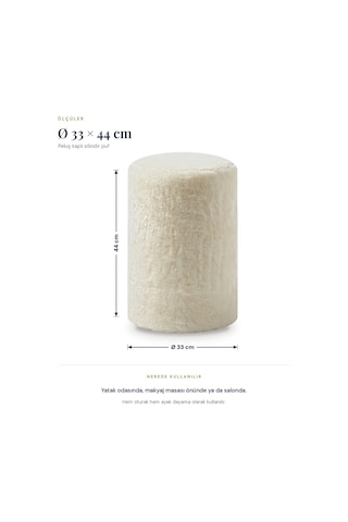 Peluş Puf Ø33x44 Cm Silindir Tabure Makyaj Masası Pufu Kürk Görünümlü Ekru