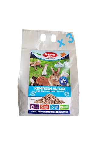 Bonny Nice Organik Çam Pelet Kemirgen Altlığı 1.8 Kg 3 L x 3 Adet