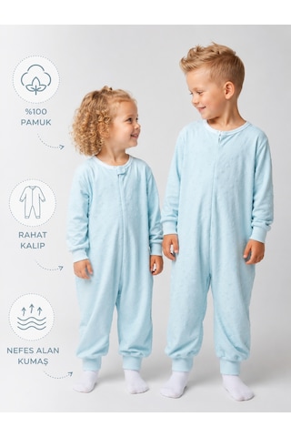 Babyhola Mevsimlik Çocuk Uyku Tulumu 1.5 Tog 1-8 Yaş Unisex Uzun Kollu %100 Pamuk 2710 Mavi