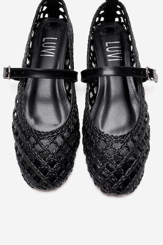 Luvishoes Doux Siyah Örgü Dokulu Bant Detaylı Kadın Babet Ayakkabı Siyah