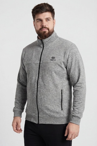 Tommy Life Gri Melanj - Siyah Dik Yaka Battal Büyük Beden Erkek Eşofman Takım - 85176 Gri - Siyah