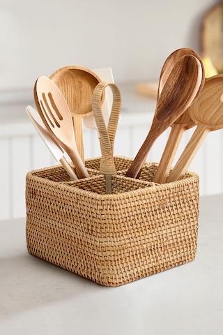 Koza Home Meander El Yapımı Kare Rattan Kaşıklık 8954 18x18x26 Cm Naturel