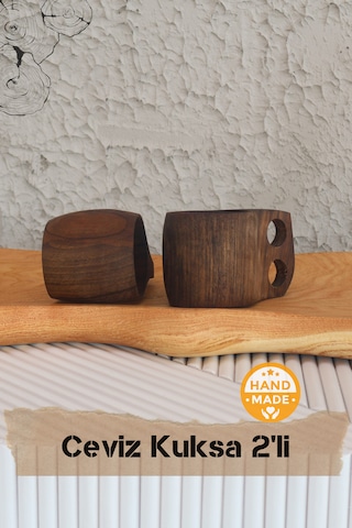 Asaf Atelier El Yapımı Ceviz Ağacı Ahşap Kupa - Kuksa 2'li
