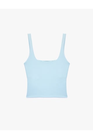 Koton Kare Yaka Slim Fit Kalın Askılı Crop Üst Mavi 6sak10228ek