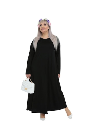 Melsay Butik Desensiz Kollu Kadın Uzun Siyah Tesettür Elbise Siyah