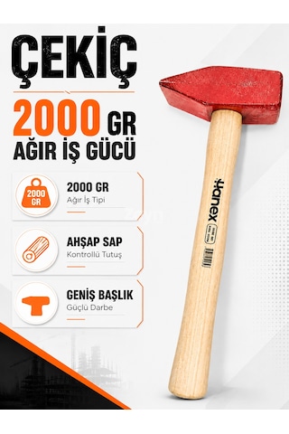 Byhanex Hnx-2746 Çekiç 2000 Gr 2 Kg Ahşap Saplı Ağır İş Çekici