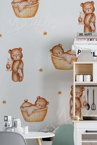 Minik Uykucu Ayıcıklar Çocuk Odası Cam Duvar Sticker Seti