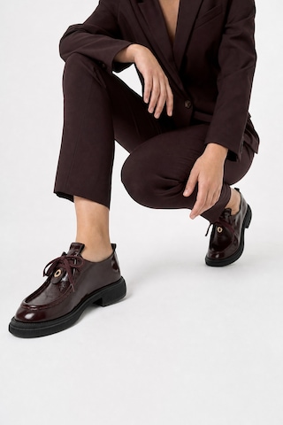 Luvishoes Luvi Shoes Band Bordo Kırışık Rugan Hakiki Deri Bağcıklı Kadın Loafer Ayakkabı Bordo