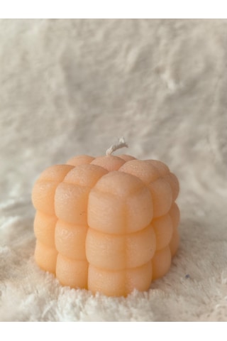 Bubble Desenli Dekoratif Mum, Tek Renk Bej