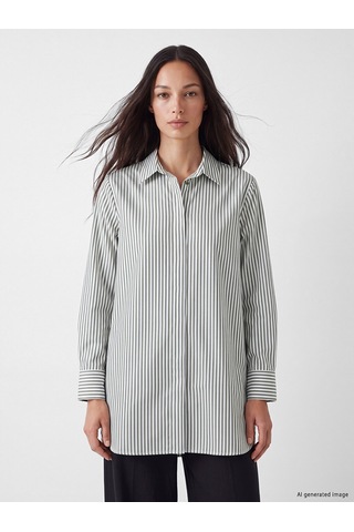LC Waikiki Lc Waıkıkı Haki Çizgili Poplin Kadın Gömlek Tunik