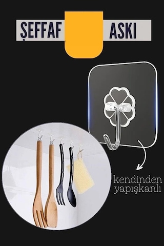 Şeffaf Yapışkanlı Askı, Mutfak Banyo Duvar Askısı, Çivisiz Pratik Kanca Seti Renkli