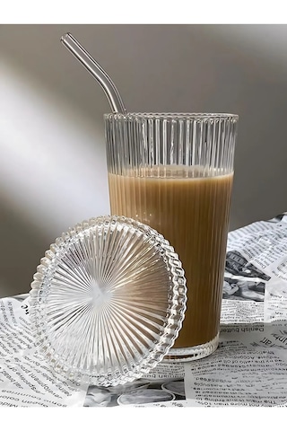 400 Ml Cam Kapaklı Ve Cam Pipetli Şeffaf Bardak Isıya Dayanıklı, Şık Ve Çok Fonksiyonlu Tasarım Cam - Şeffaf