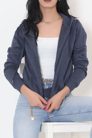 Buyers Butik - Kapşonlu Fermuarlı Sweat Koyuindigo - 11866.108. 001