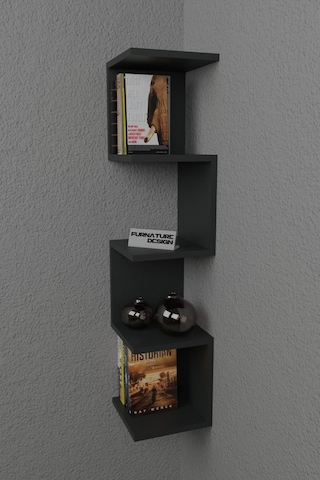Zigzag Köşe Raf Kitaplık Duvar Rafı Antrasit Antrasit