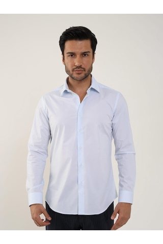 Dufy Açık Mavi Erkek Slim Fit Düz Klasik Yaka Uzun Kol Gömlek - 88354 Açik Mavi