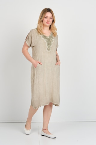 Ella Camelia Kadın Omuz Detaylı Çift Cepli Kendinden Desenli Elbise 19e074 Yeşil Yeşil