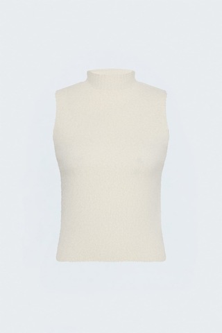 Sateen Sıfır Kol Sakallı Triko Bluz - Krem-137816