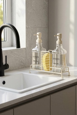 Digithome 2 Li Metal Standlı Cam Sıvı Sabun Ve Losyon Şişesi Sabunluk 500 Ml Krem B/1 C1-1-289