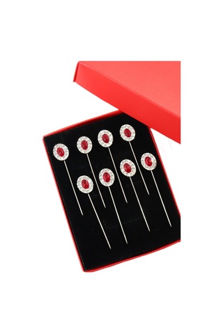 Numetal 8 Li Bordo Yakut Taşlı Eşarp İğnesi. Şal İğnesi. Türban İğnesi. Başörtü İğnesi. Eşarp Ve Şal İğnesi. Gümüş