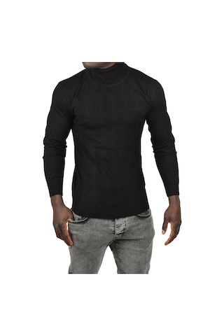 Deepsea Erkek Siyah Slim Fit Baklava Desenli Tam Balıkçı Yaka Boğazlı Triko Balıkçı Yaka Kazak 2505507 Siyah