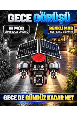 Ventus Sv459ıp 12mp 4 Kameralı 3 Motorlu +1 Sabit Sirenli Çift Solar Panel 20800mah Batarya