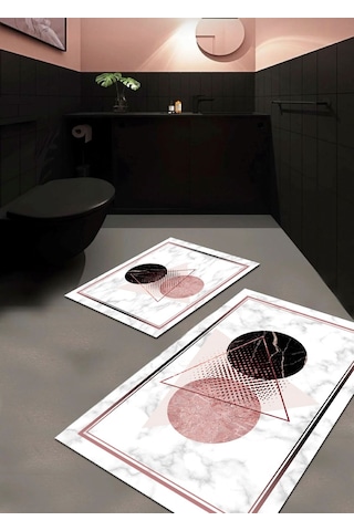 Simli Geometrik Şekiller Desenli Kaymaz Deri Taban Klozet Takımı Çok Renkli