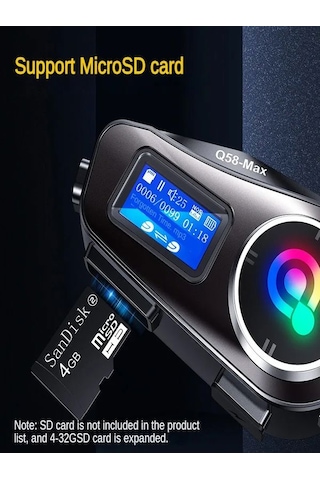 Q58- Max Ipx6 Su Geçirmez Sd Kartlı Siri Destek Eq Ses İnterkom Kask Kulaklığı