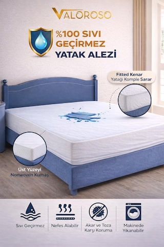 Valoroso Tekstil Fitted Full Kenar Su Sıvı Geçirmez Yatak Koruyuc Beyaz