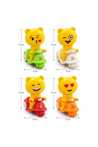 4 Lü Bas Git Oyuncak Motor Seti Renkli Emoji Figürlü 12 Cm Eğlenceli Ve Eğitici Motosikletler