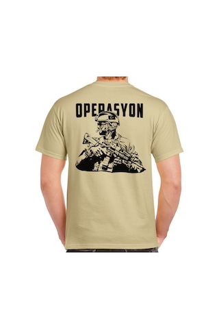 Alfa Giyim Operasyon Asker Baskılı Tişört Kum Alfa Giyim Operasyon Asker Baskılı Tişört Kum