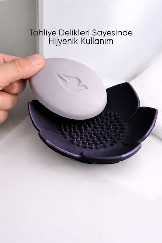 Lotus Desenli Sabun Ve Sünger Tutacağı Silikon Siyah Su Giderli Lotus Şekilli Şık Katı Sabunluk Diğer