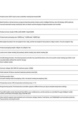 Vkemall East2 Wıfı Akıllı Termostat, Su Isıtıcı/kazan İçin 3a, Uzak Kontrol, Nem Ve Hava Durumu Takibi, Siyah, Tuya Uyumlu
