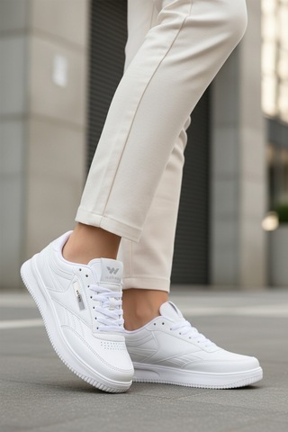Beyaz Bağcıklı Hafif Cilt Unisex Spor Ayakkabı Marlow G Beyaz-beyaz