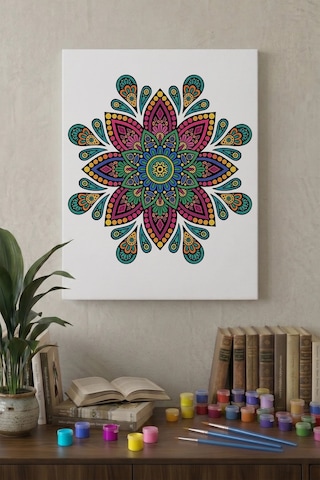 Detaylı Çiçek Mandala Ahşap Boyama Seti 40x50 Cm