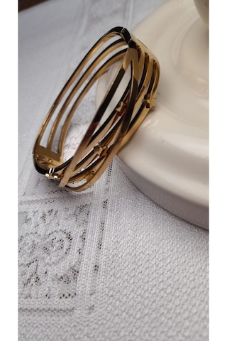 Uzel Çelik Gold Altın Renk Yıldızlı, Simli Çelik Bileklik Gold