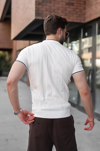 Madmext Beyaz Bisiklet Yaka Regular Fit Triko Erkek Tişört E7487