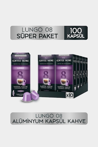 Coffee More 8 Lungo Kapsül Kahve 10 X 10 Paket 100 Adet Nespresso Uyumlu Kapsül Kahve