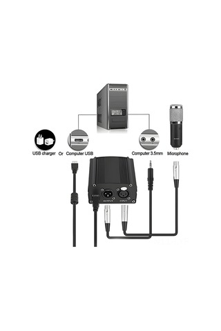 Ranyeek 48v Fantezi Güç Kaynağı, Kondansatör Mikrofon Uyumlu, Usb Beslemeli, Canlı Yayın Ekipmanı - Güç + Usb Kablosu + 2m Xlr Kablosu
