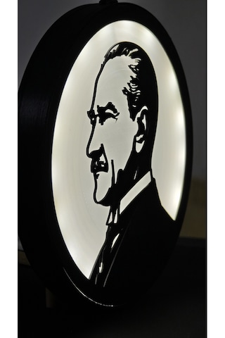 Morfem3d Atatürk Silüetli Led Aydınlatmalı Daire Lamba Model 2 Duvar & Masa Üstü Kullanım Siyah - Beyaz